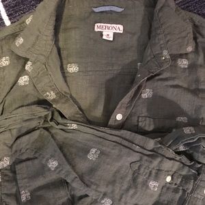 Green cotton shirt with elephant print.